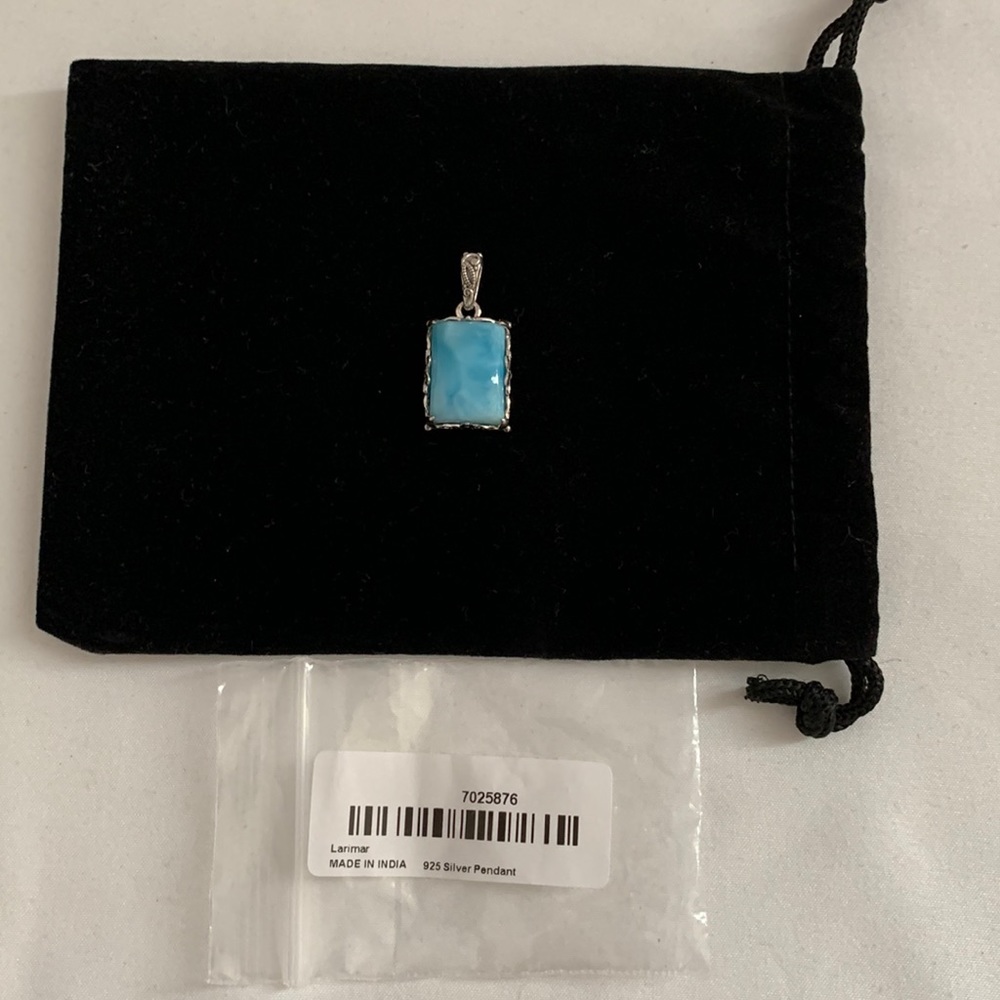 LARIMAR PENDANT, ARTISAN, SILVER, SIZE 1.25” LONG